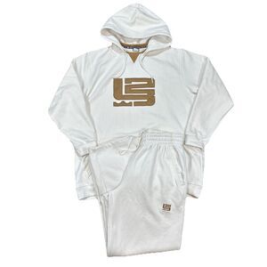 Vintage Nike LeBron James Sweatsuit Set XL White Gold Hoodie & Pants Retro Rare